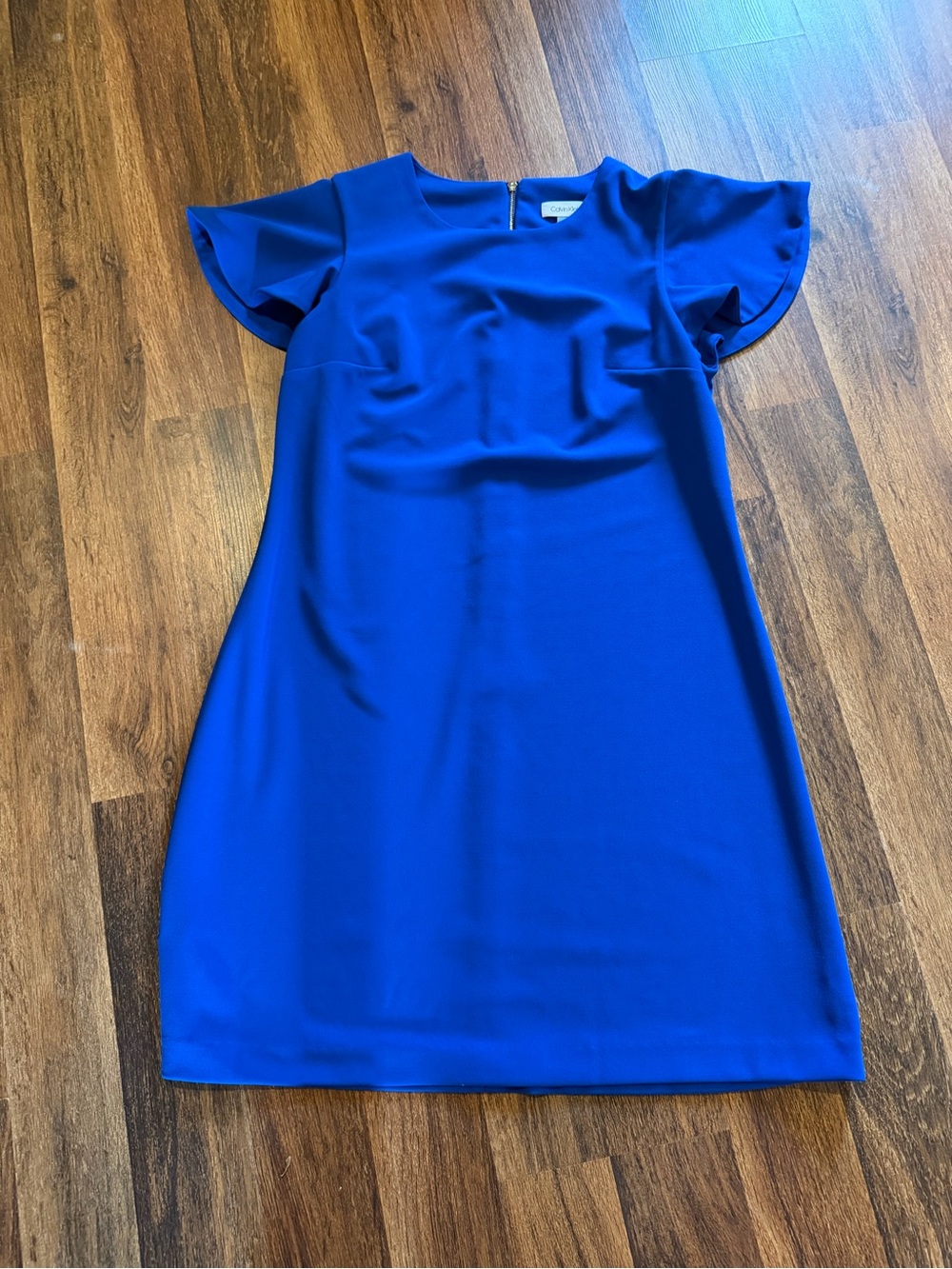 Calvin Klein Cobalt Blue Mini Shift Dress with Flutter Sleeves
